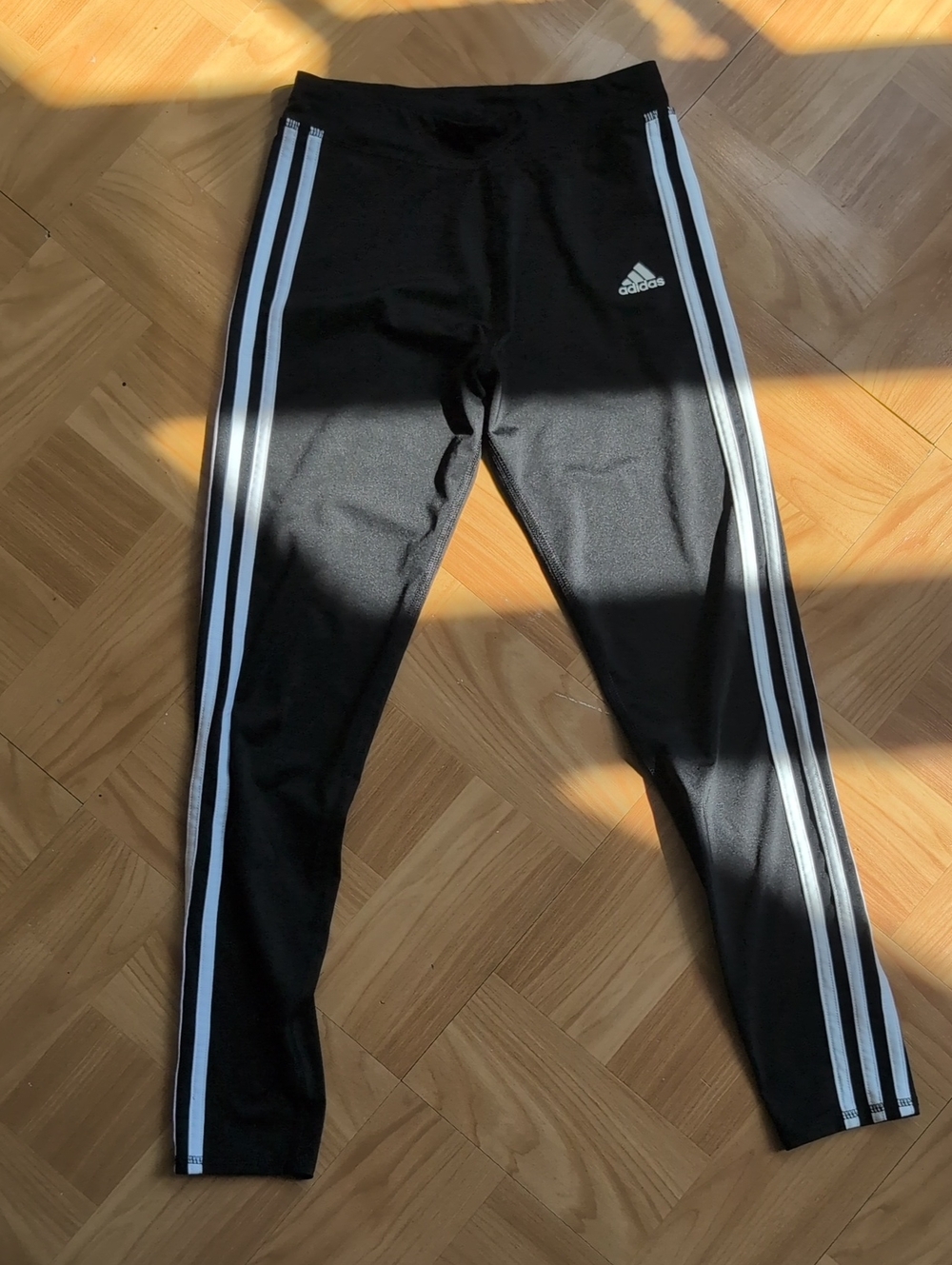 adidas Black Leggings with White Side Stripes for Kids